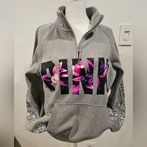 Victoria's Secret PINK Rare Sequin Bling Pullover Sweater Gray Medium EUC